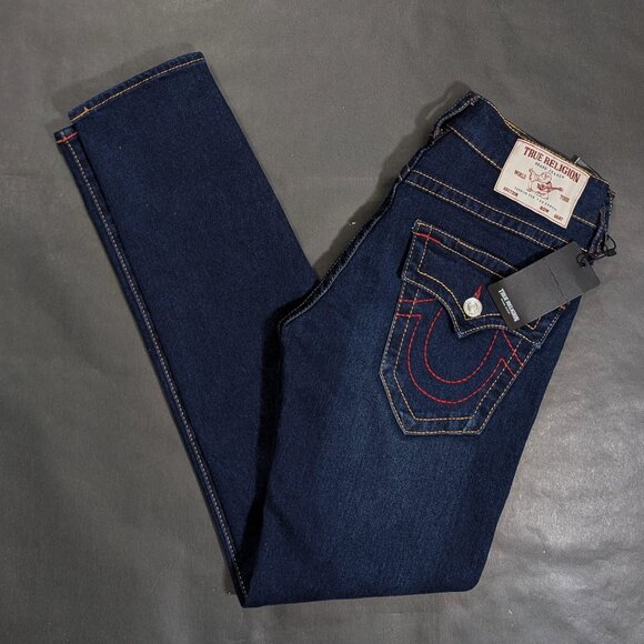 $199 True Religion Rocco Relaxed Skinny Denim Jeans Men's Size 30x32 Dark Wash - Picture 1 of 11